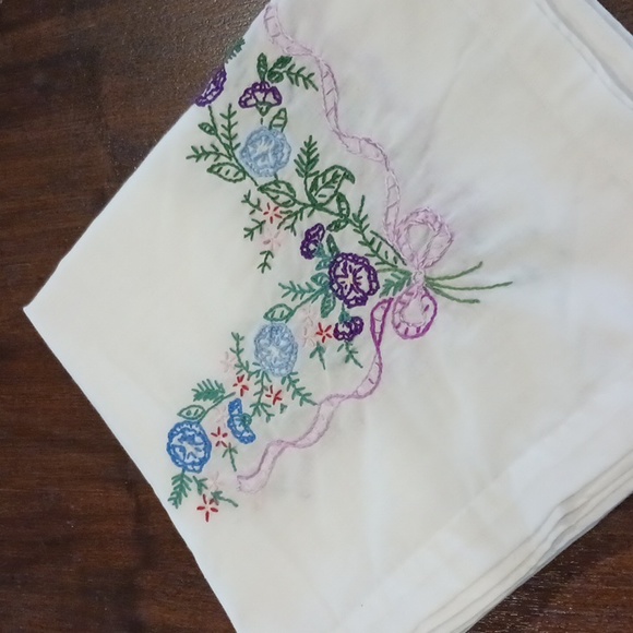 TABLECLOTH Handmade Hand EMBROIDERED 41x42" blue green purple pink red Grandma c - Picture 1 of 7
